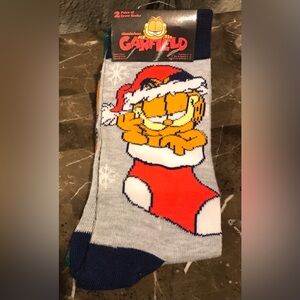 2 pair Garfield Christmas Socks - Gray and Red